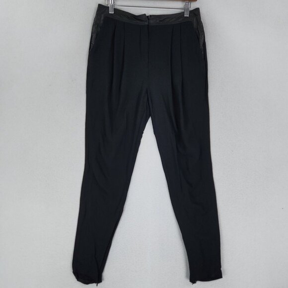 Alexander Wang Pants Womens 6 Black High Rise Pleated Silk Lined Leather Trim - Picture 1 of 16